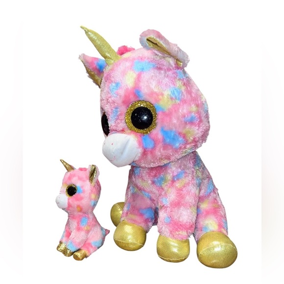 Ty Other - Ty Beanie Boo FANTASIA The Unicorn Glitter Eyes Large 16” Plush & 7” Baby Boo